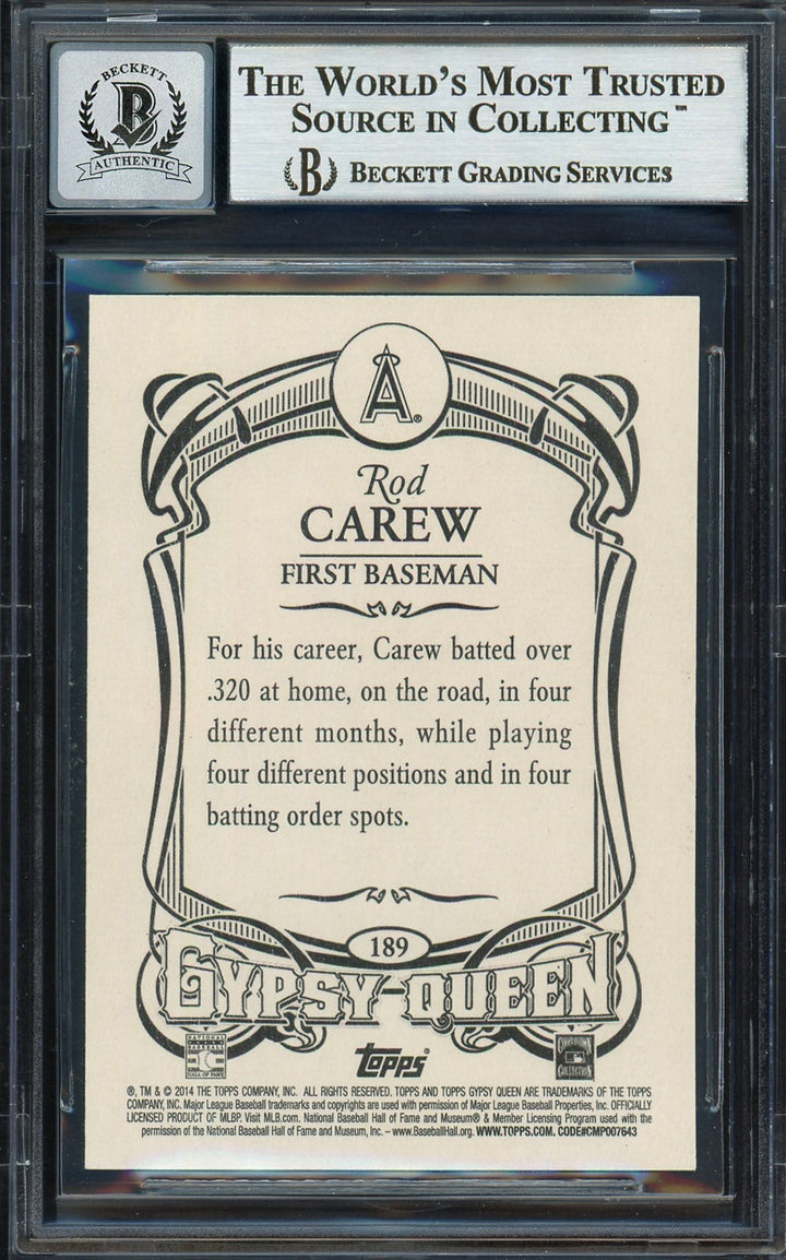 Rod Carew Auto 2014 Topps Gypsy Queen Card 189 California Angels Sig 10 Beckett