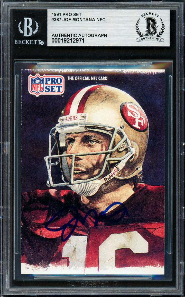 Joe Montana Signed 1991 Pro Set Card 387 San Francisco 49ers Beckett