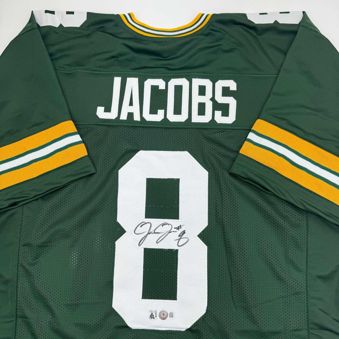 Autographed/Signed Josh Jacobs Green Bay Green Jersey Beckett BAS COA