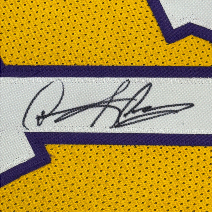 Framed Autographed/Signed Dennis Rodman 35x39 Los Angeles Yellow Jersey PSA COA