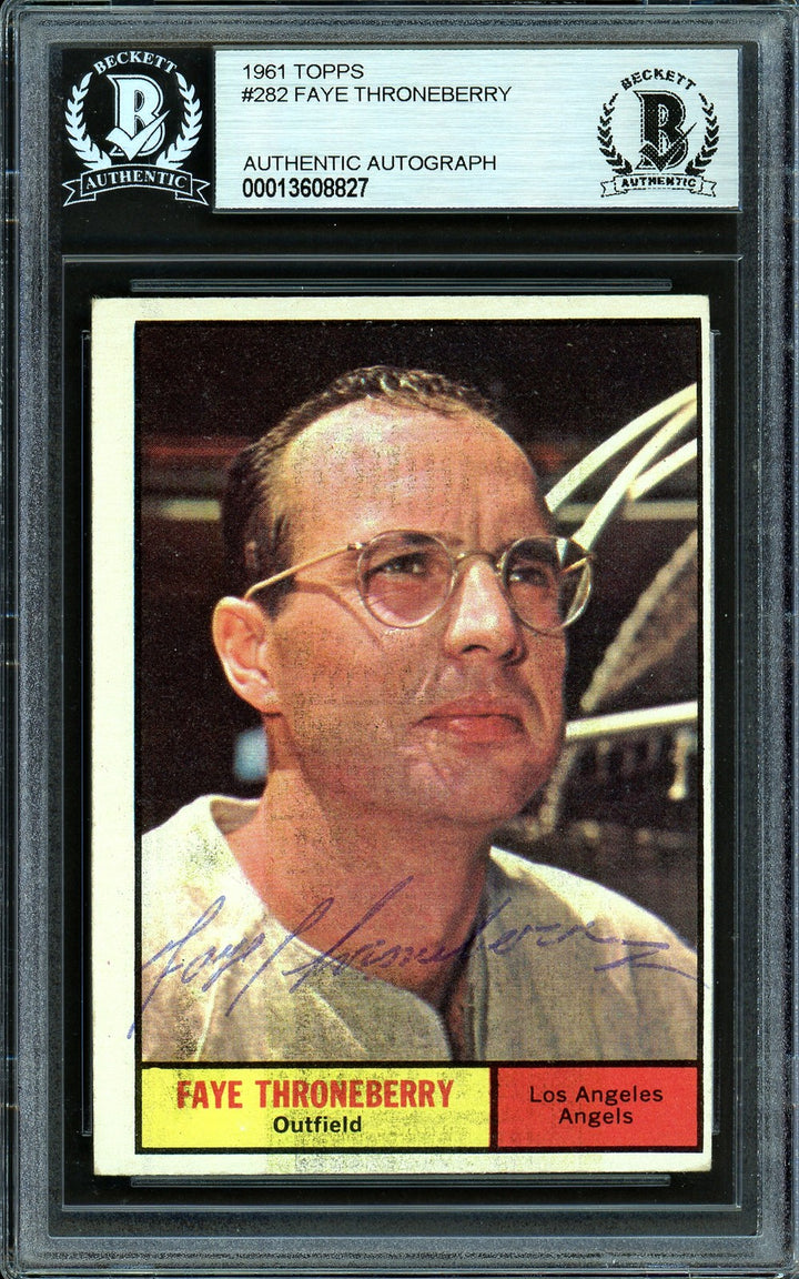 Faye Throneberry Signed 1961 Topps Card 282 Los Angeles Angels Beckett #13608827