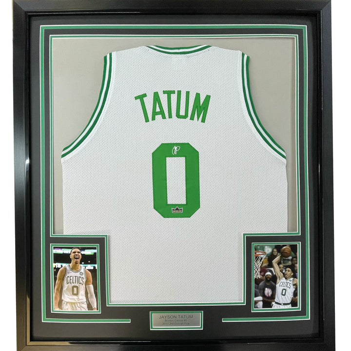 Framed Facsimile Autographed Jayson Tatum 33x42 White Reprint Laser Auto Jersey
