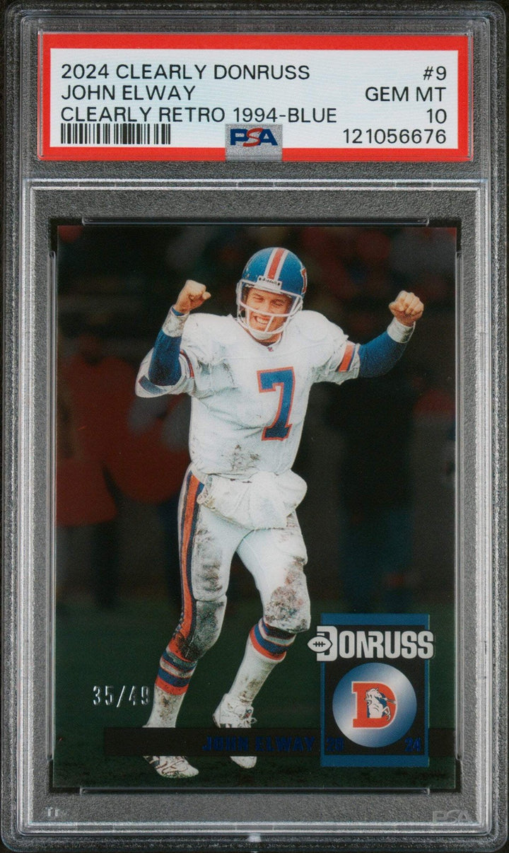 Graded 2024 Panini Clearly Donruss John Elway #9 Retro 1994 Blue /49 Card PSA 10