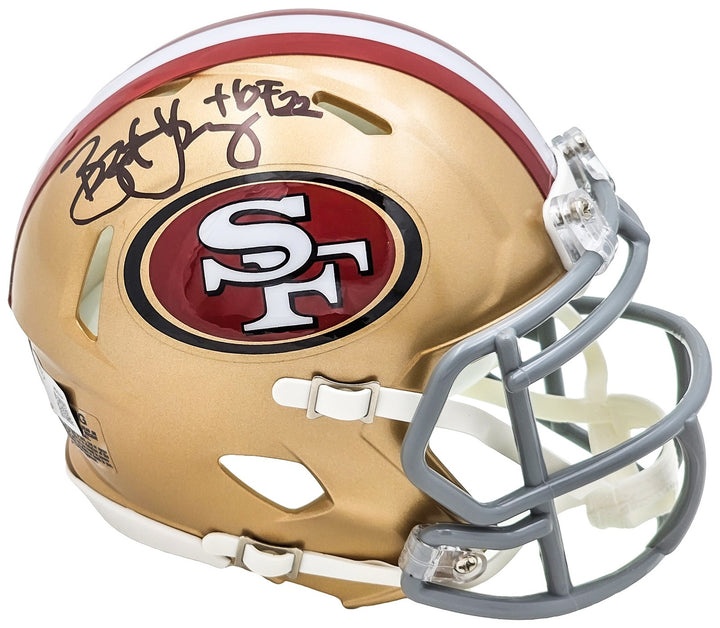 Bryant Young Auto Signed 49ers Gold Speed Mini Helmet "HOF 22" Beckett Witness
