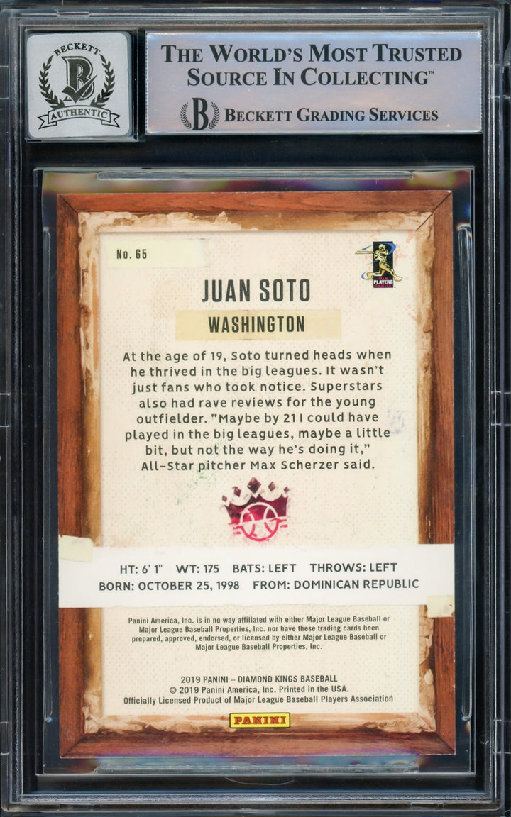 Juan Soto Auto Signed 2019 Panini Diamond Kings Card 65 Mets Auto GM 10 Beckett