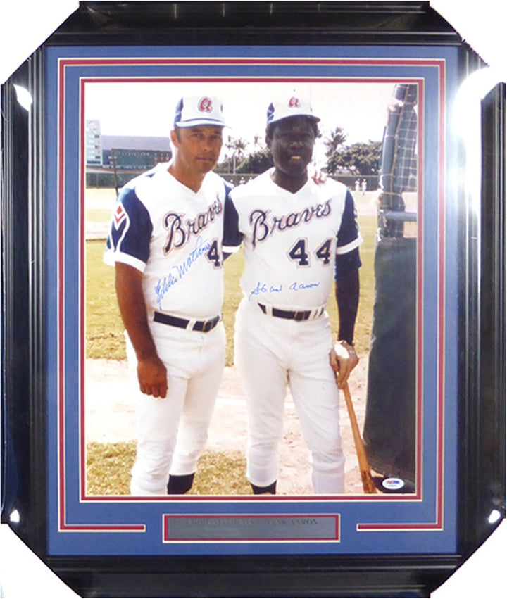 Hank Aaron & Eddie Mathews Signed Framed 16x20 Photo Braves PSA/DNA
