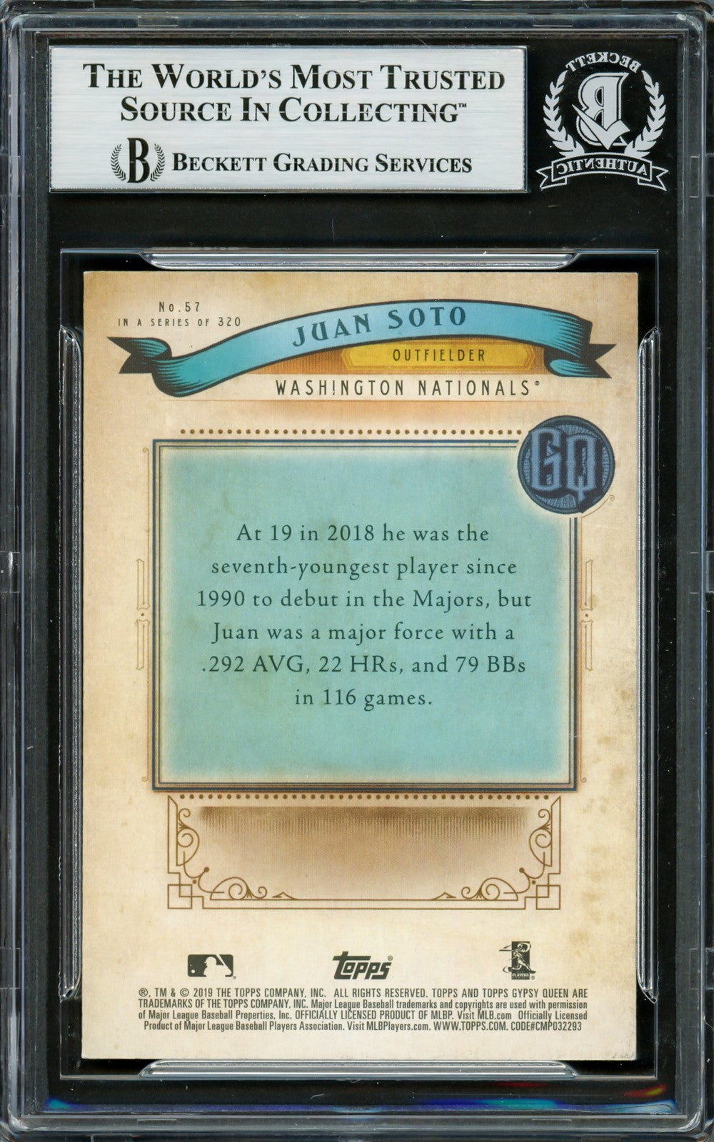 Juan Soto Signed 2019 Topps Gypsy Queen Card 57 New York Mets Beckett #16703951