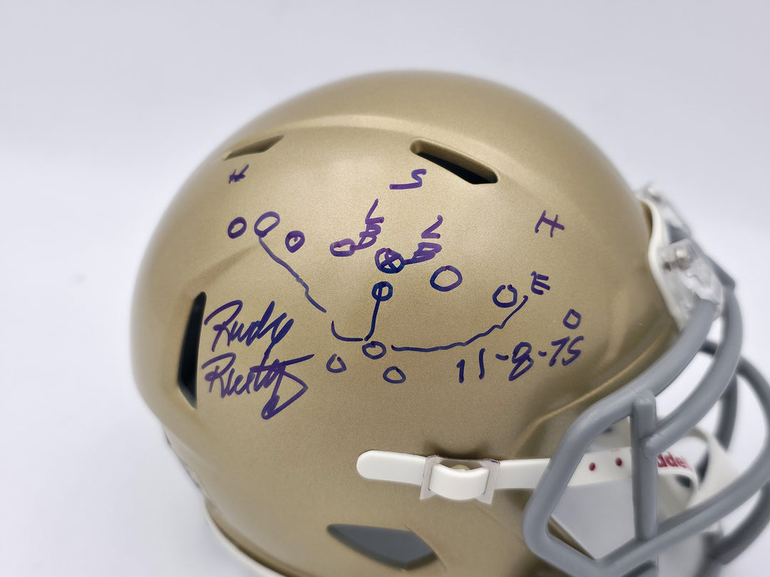 Rudy Ruettiger Auto Notre Dame Fighting Irish Speed Mini Helmet Play Sketch BAS