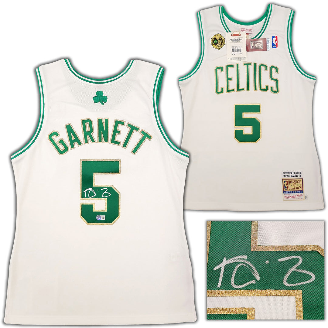 Boston Celtics Kevin Garnett Signed White & Gold Mitchell & Ness Hardwood