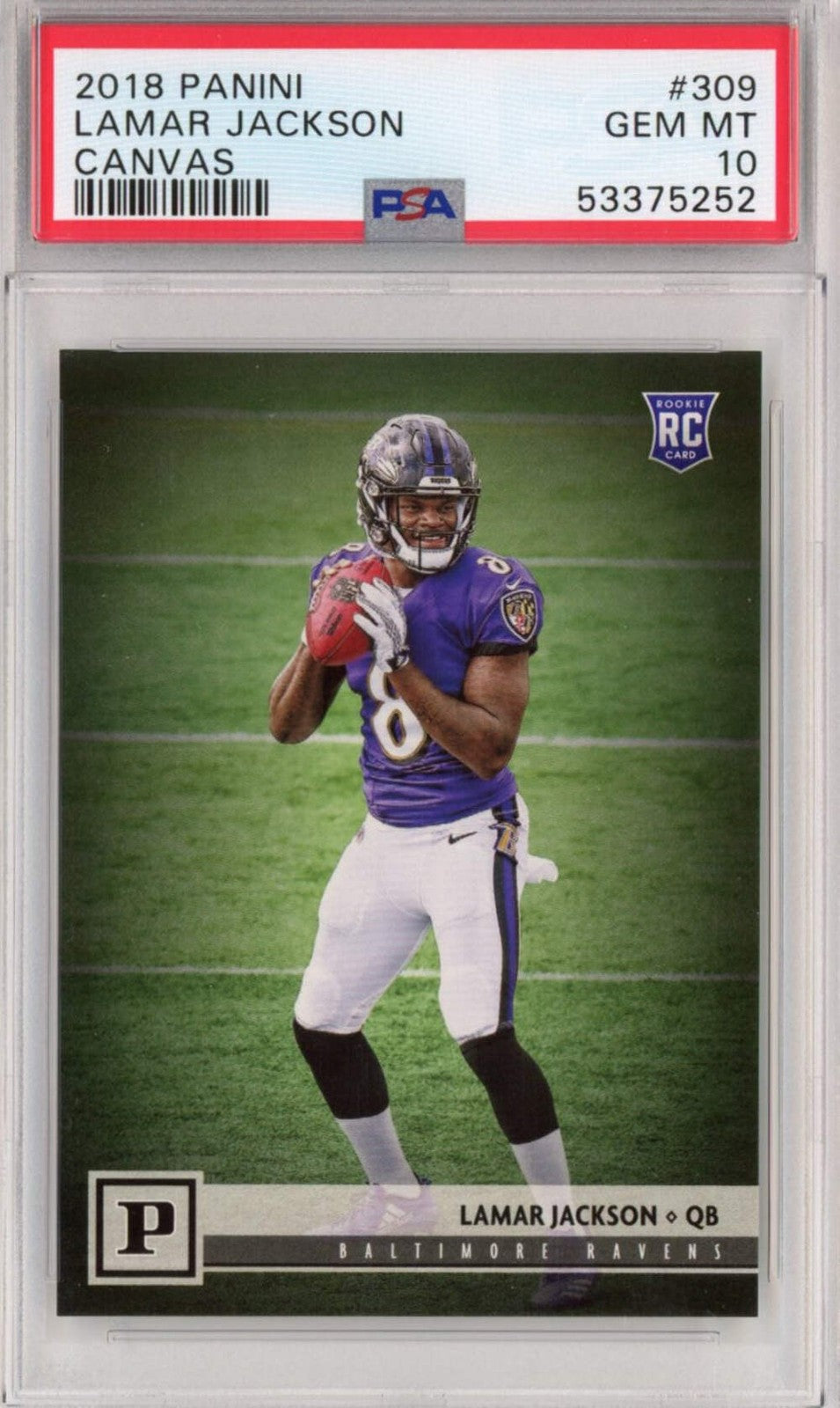 Graded 2018 Panini Lamar Jackson #309 Canvas Rookie RC Football Card PSA 10 Mint