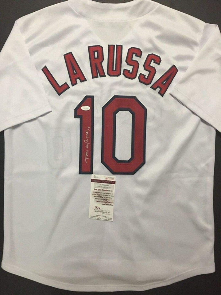 Autographed/Signed TONY LA RUSSA St. Louis White Baseball Jersey JSA COA Auto