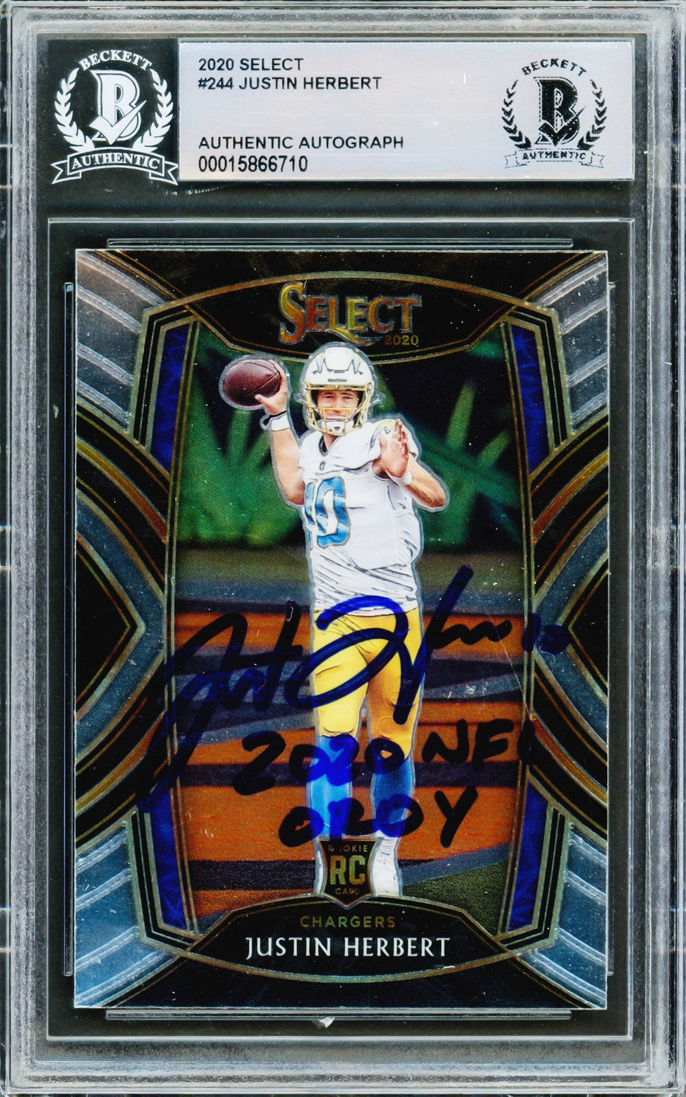 Justin Herbert Signed 2020 Panini Select RC #244 Los Angeles Chargers Beckett
