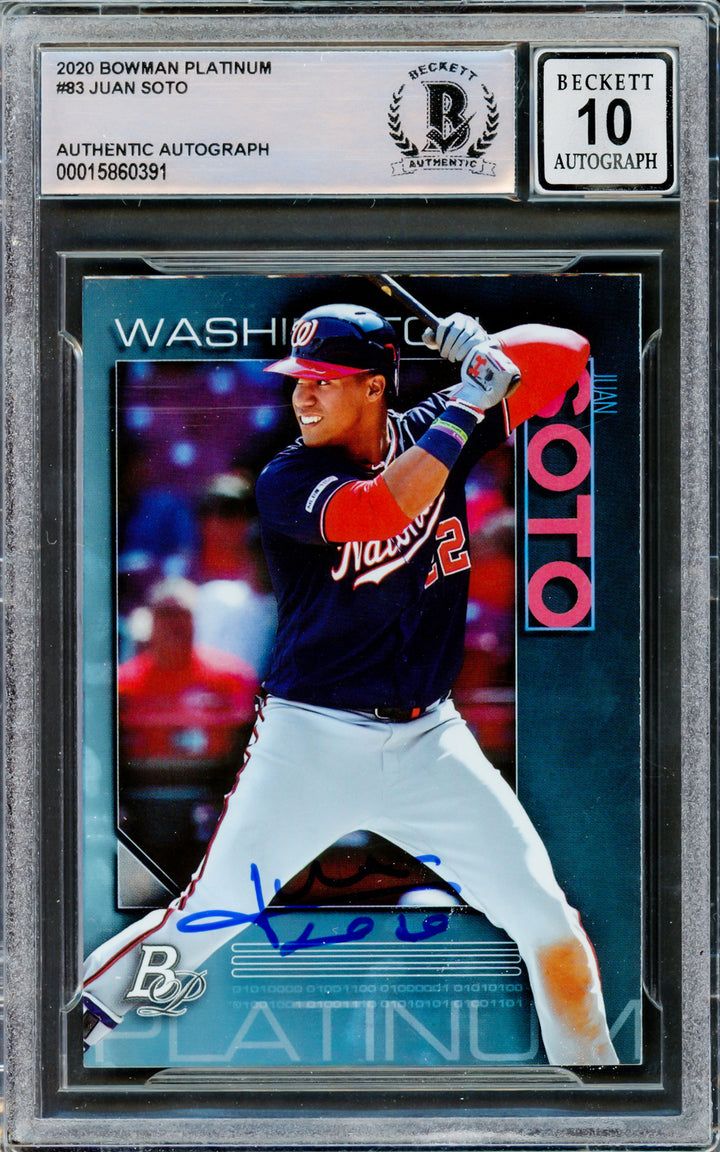 Juan Soto Autographed 2020 Bowman Platinum Card Yankees Gem 10 Auto Beckett J