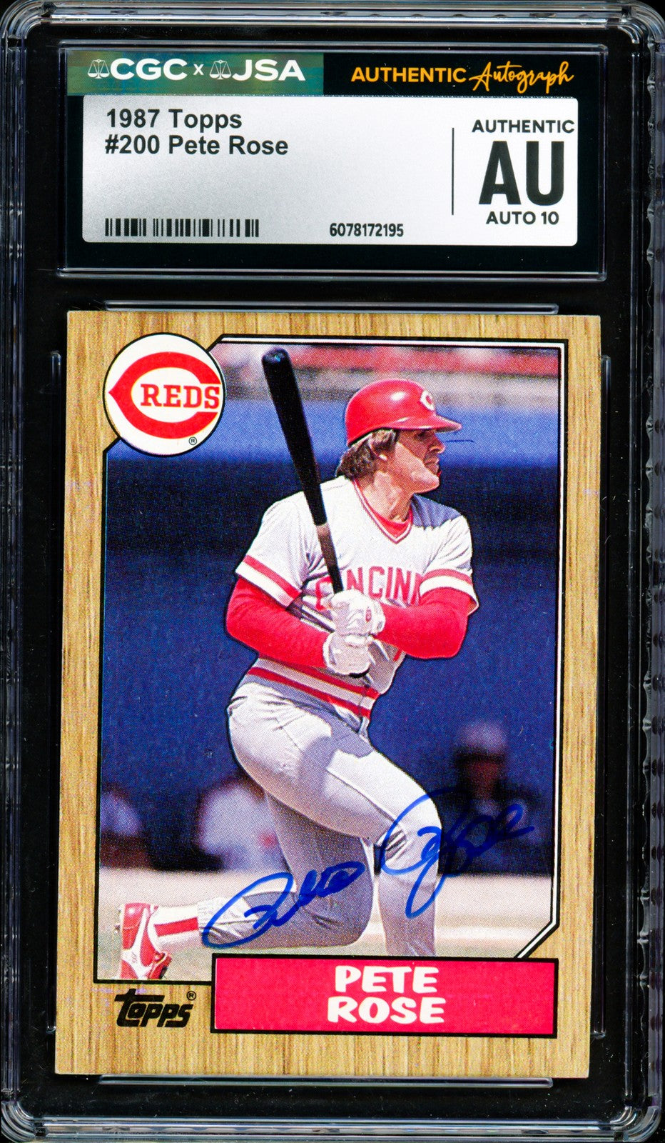 Pete Rose Signed 1987 Topps Card 200 Cincinnati Reds Auto GM 10 CGC x JSA