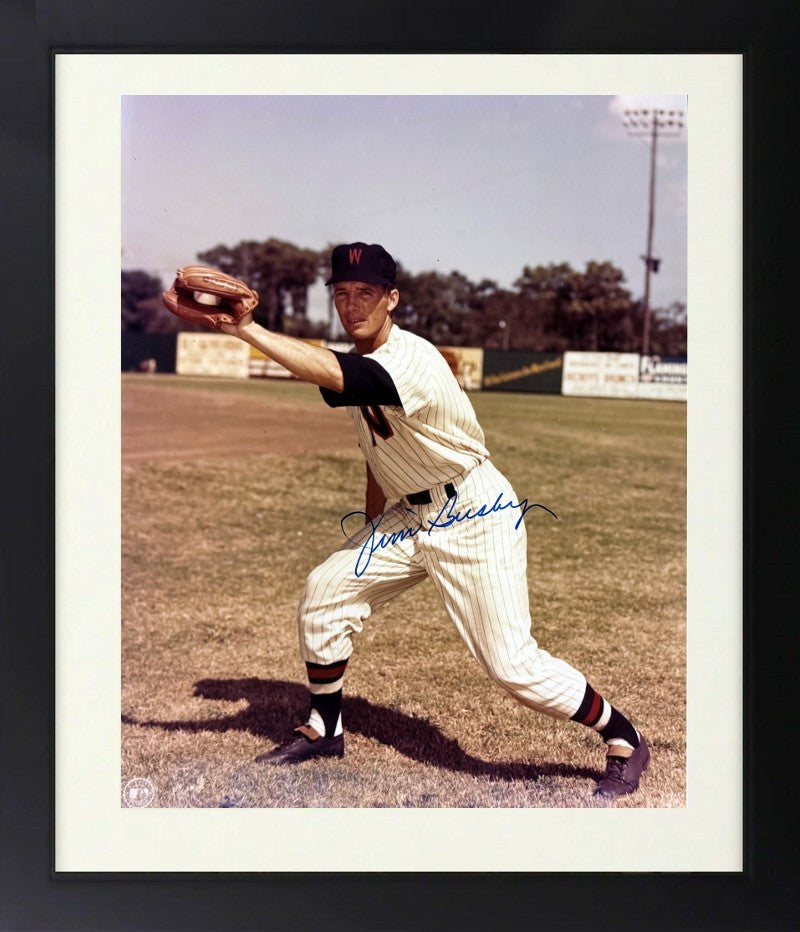 Jim Busby signed Washington Senators MLB 8x10 Photo Framed imperfect- COA