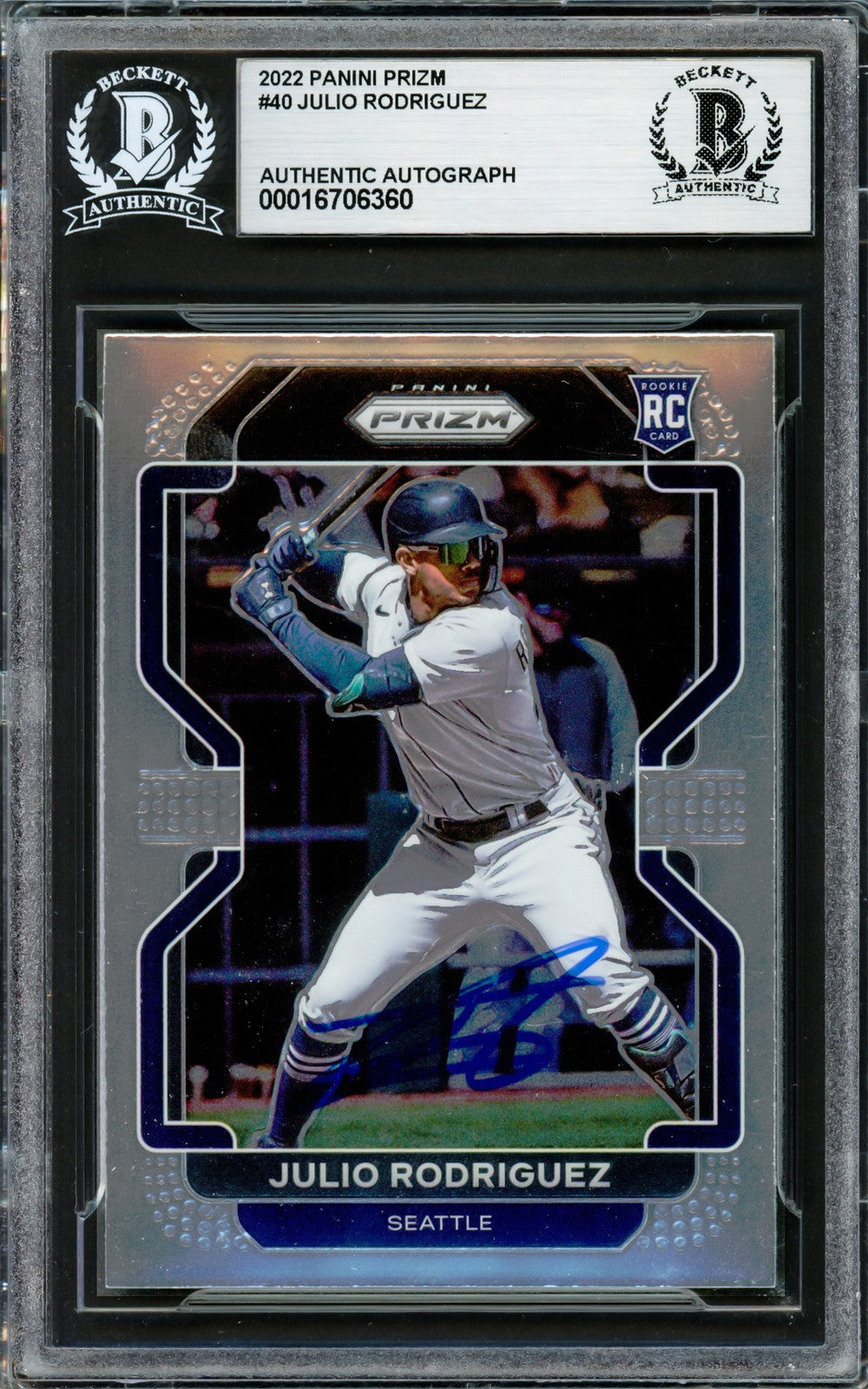 Julio Rodriguez Signed 2022 Panini Prizm RC 40 Seattle Mariners Beckett