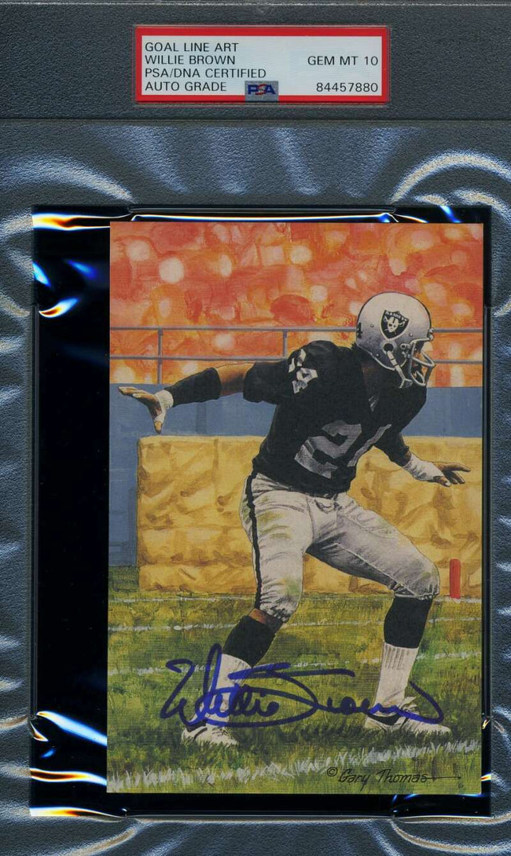 Willie Brown Gem Mint 10 PSA DNA Slabbed Signed Goal Line Art Card Autograph GLA