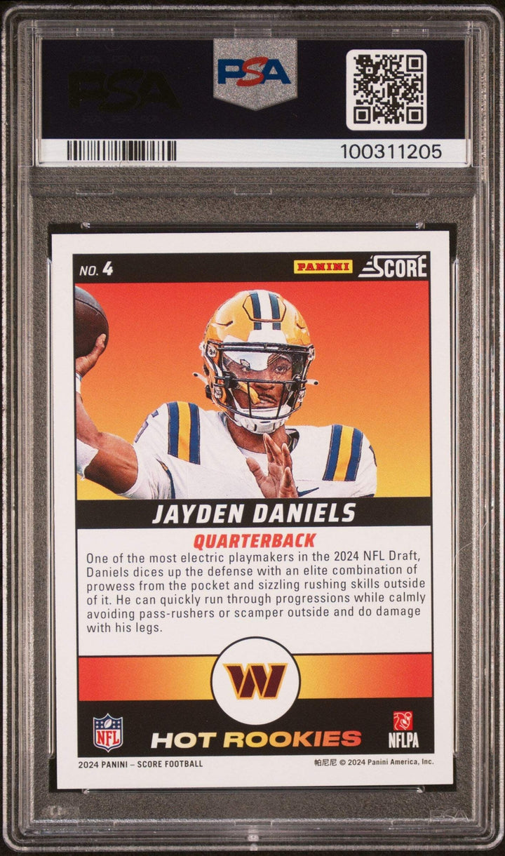 Graded 2024 Panini Score Jayden Daniels #4 Hot Rookies RC Football Card PSA 10