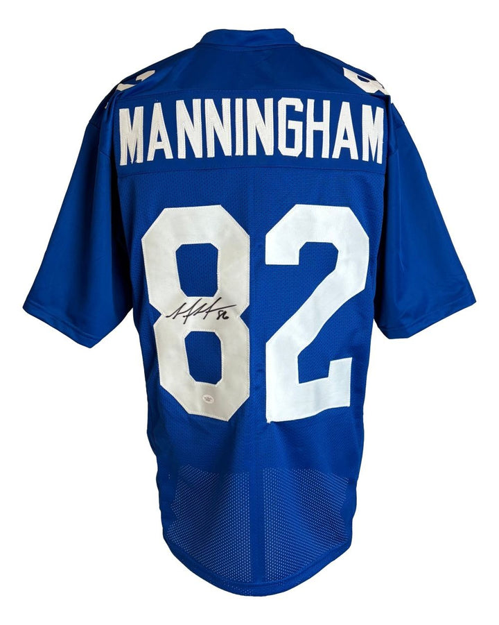 Mario Manningham New York Signed Blue Football Jersey JSA Hologram