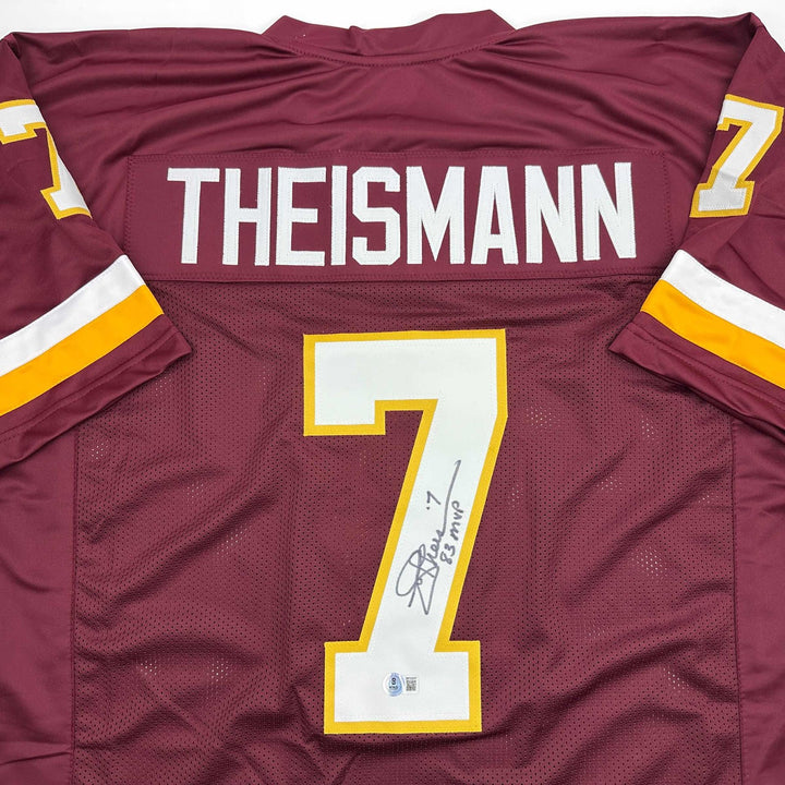 Autographed/Signed JOE THEISMANN 83 MVP Washington Burgundy Jersey JSA COA Auto