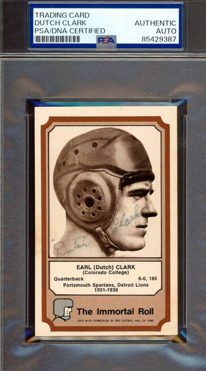 Dutch Clark PSA DNA Signed 1974 Fleer Immortal Roll Autograph