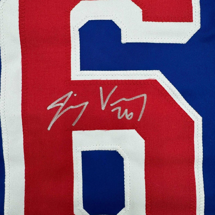 Framed Autographed/Signed Jimmy Vesey 35x39 New York Blue Jersey JSA COA