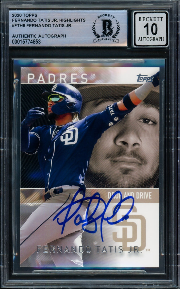 Fernando Tatis Jr. Auto Signed 2020 Topps Card FTH-6 Padres Auto GM 10 Beckett