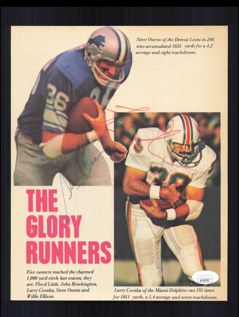 Larry Csonka Steve Owens JSA Autograph 1970`s 8x10 Signed Vintage Photo