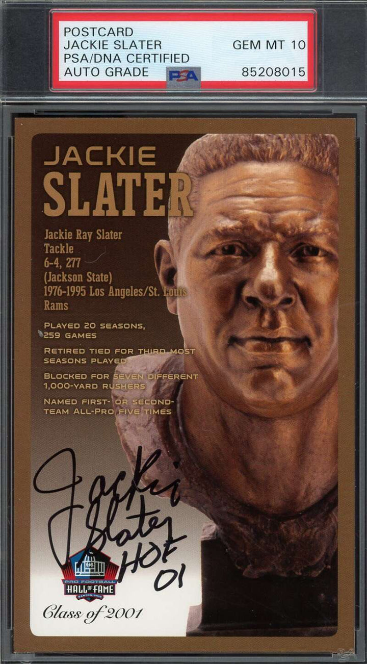 Jackie Slater Gem Mint 10 PSA DNA Signed Hall of Fame Bronze Bust Postcard /150