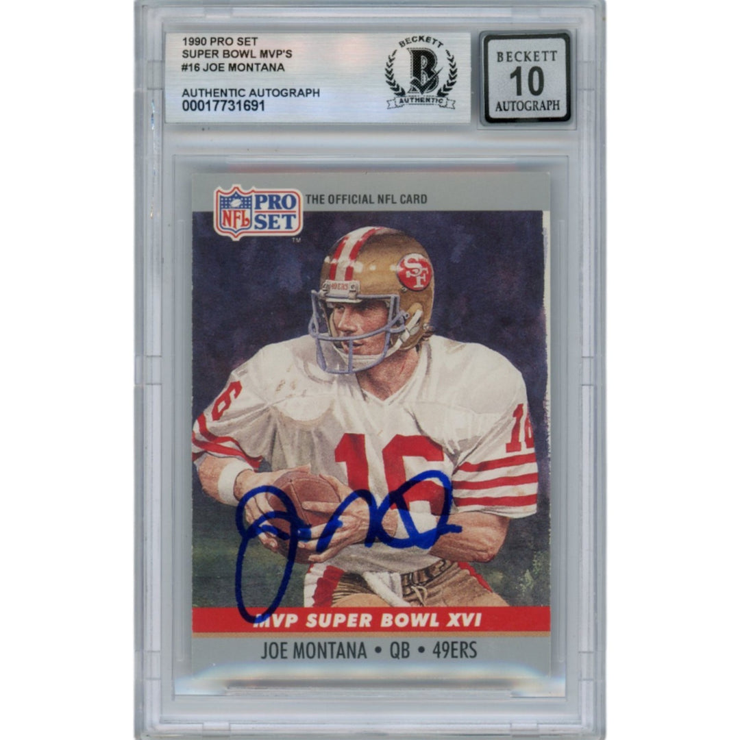 Joe Montana Autographed 1990 NFL Pro Set MVP #16 Slab Trading Card Beckett 49923
