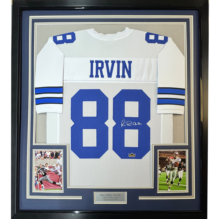 Framed Facsimile Autographed Michael Irvin 35x39 Dallas White Reprint Jersey