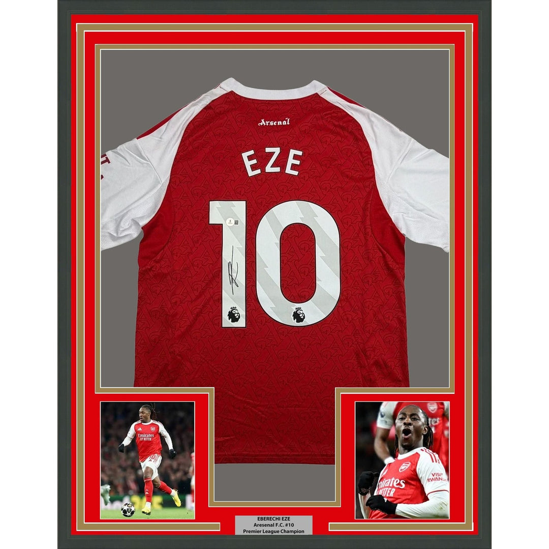 Framed Autographed/Signed Eberechi Eze 35x39 Arsenal Red Jersey Beckett COA