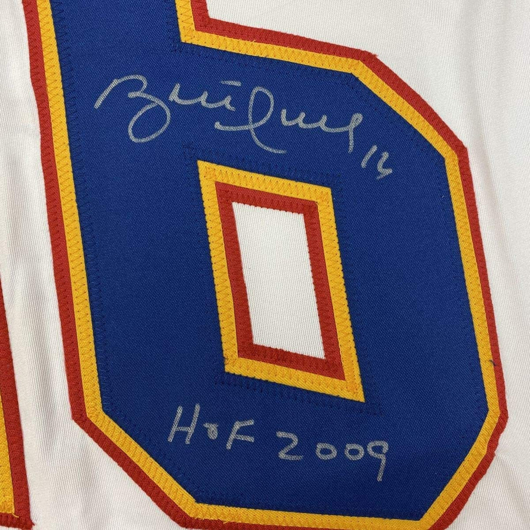 Autographed/Signed Brett Hull HOF 2009 St. Louis Retro White Hockey Jersey JSA C