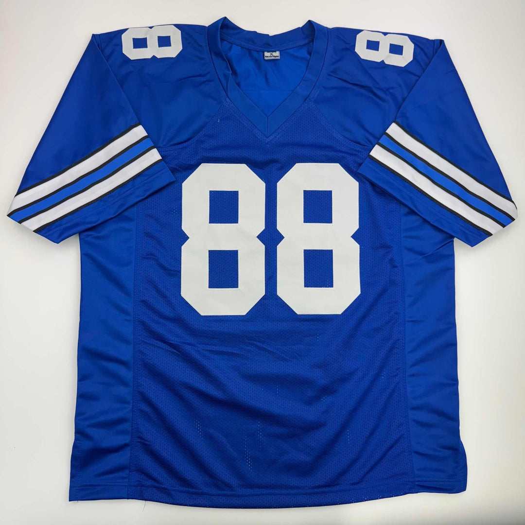 Autographed/Signed DREW PEARSON Dallas Blue Football Jersey JSA COA Auto