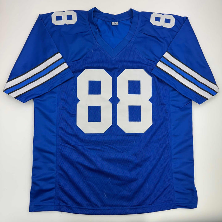 Autographed/Signed DREW PEARSON Dallas Blue Football Jersey JSA COA Auto