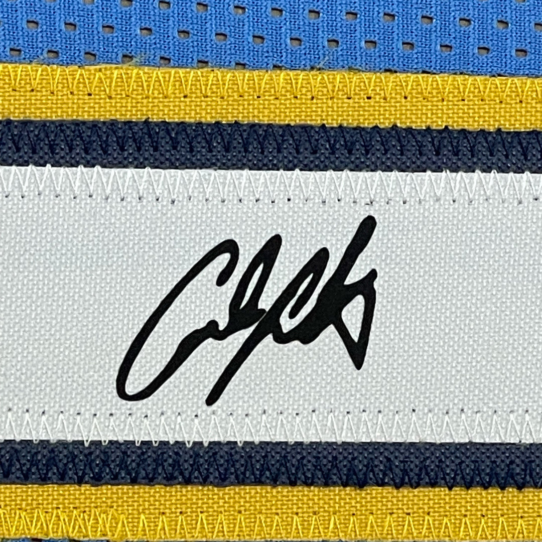 Framed Facsimile Autographed Carmelo Anthony 33x42 Blue Reprint Laser Jersey