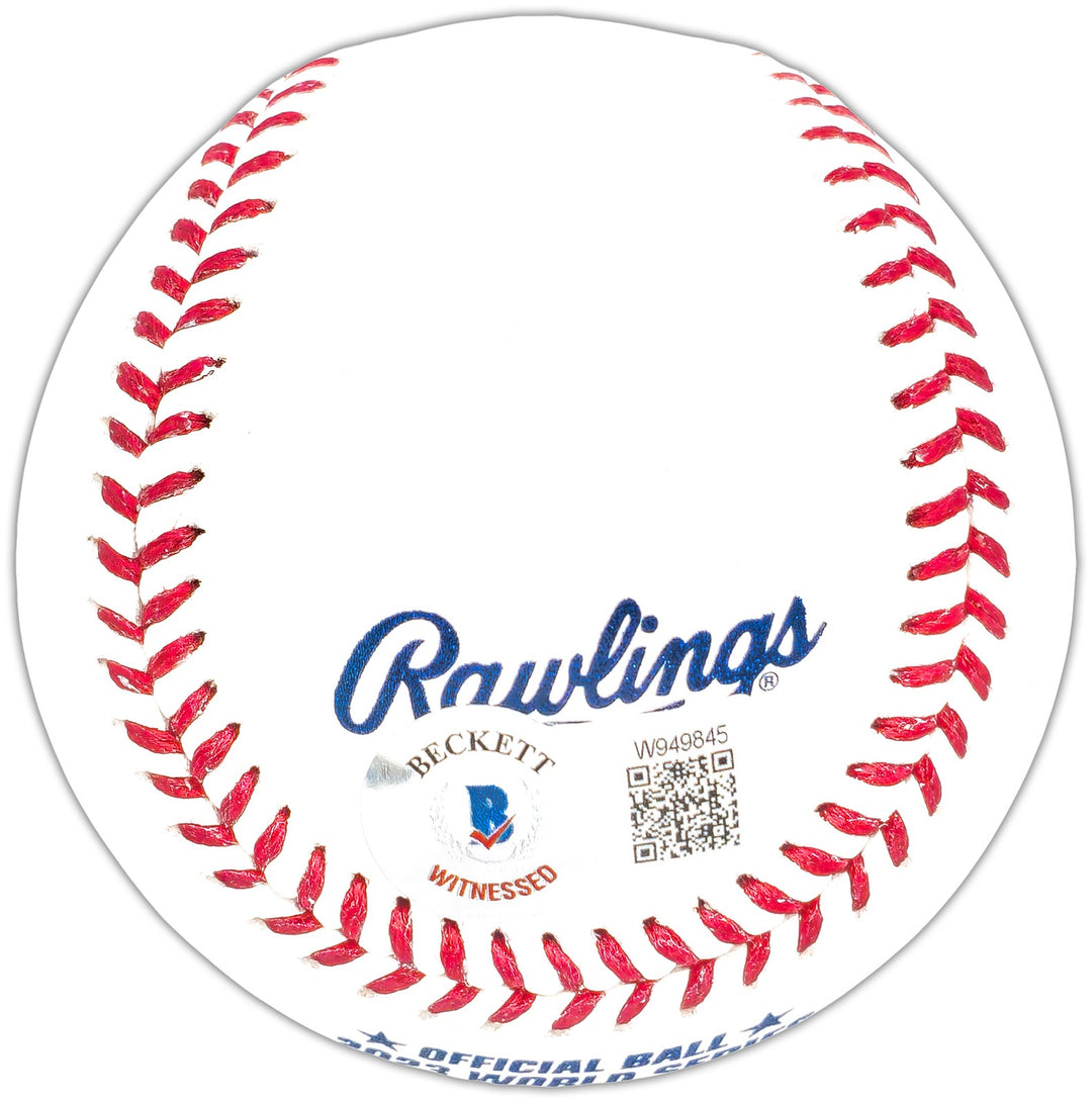 Evan Carter Signed Official 2023 WS Logo MLB Baseball Texas Rangers Beckett Wit