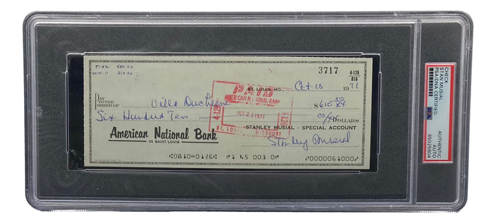 Stan Musial St. Louis Cardinals Signed  Bank Check PSA/DNA 85025604