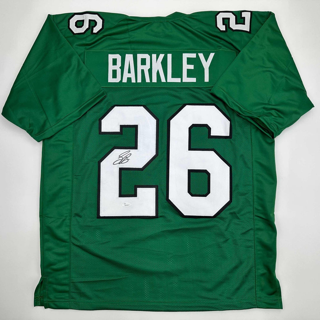 Autographed/Signed Saquon Barkley Philadelphia Kelly Green Jersey JSA COA