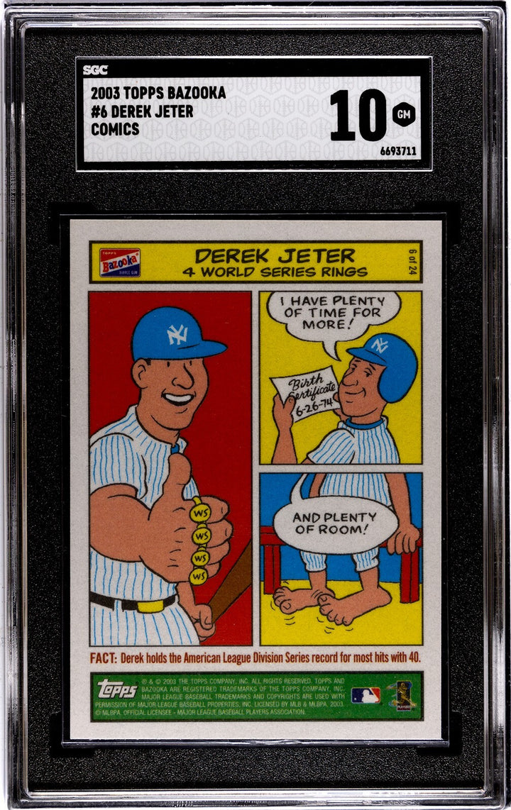 Derek Jeter 2003 Topps Bazooka Comics Card #6 Yankees - SGC Graded 10 Gem Mint