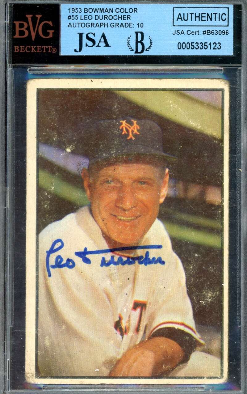 Leo Durocher Gem Mint 10 Beckett BAS JSA Signed 1953 Bowman Color Autograph