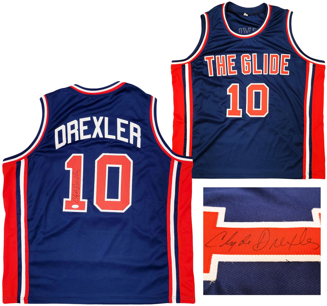Team USA Clyde Drexler Autographed Signed Blue Jersey The Glide JSA