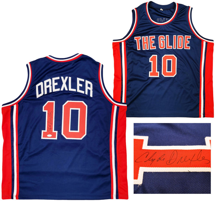 Team USA Clyde Drexler Autographed Signed Blue Jersey The Glide JSA