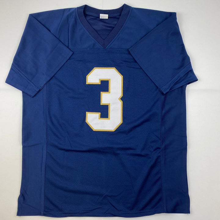 Facsimile Autographed Joe Montana Notre Dame Blue Laser Jersey Size Men's XL