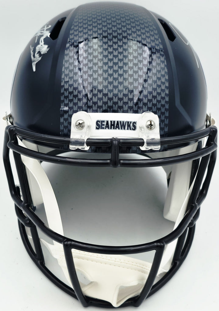 Nick Emmanwori Auto Seahawks Blue Full Size Replica Helmet - Sig Twice & Smudged