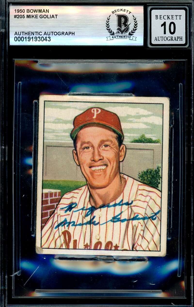 Mike Goliat Gem Mint 10 Beckett BAS Signed 1950 Bowman Autograph