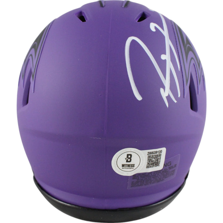 Ray Lewis Autographed/Signed Baltimore Ravens Rave Mini Helmet Beckett 49606