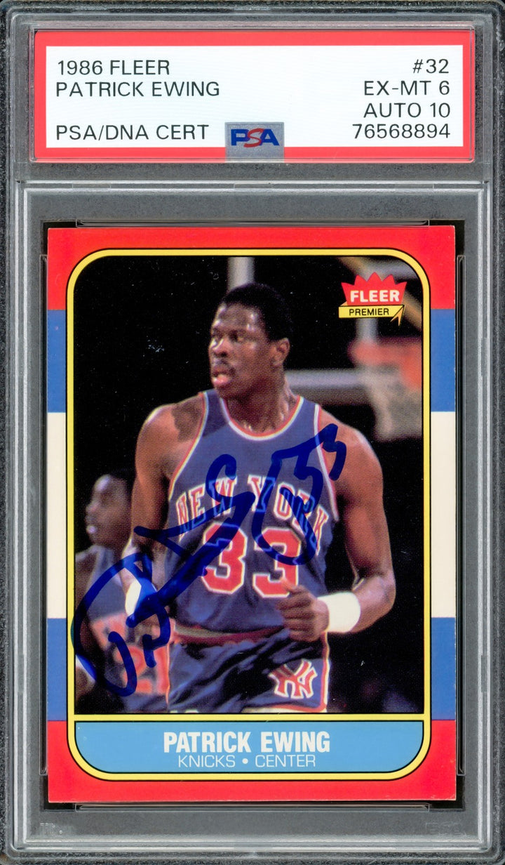 Patrick Ewing Signed 1986-87 Fleer RC #32 New York Knicks PSA6 Auto 10 PSA/DNA