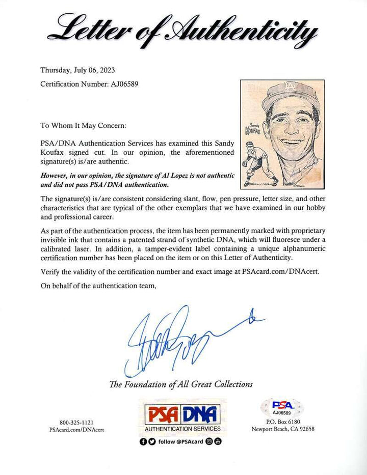 Sandy Koufax PSA DNA Signed Vintage 6x8 Photo Autograph Dodgers