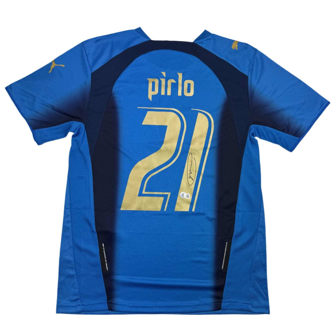 Autographed/Signed Andrea Pirlo Italy Blue Futbol Jersey Beckett BAS COA